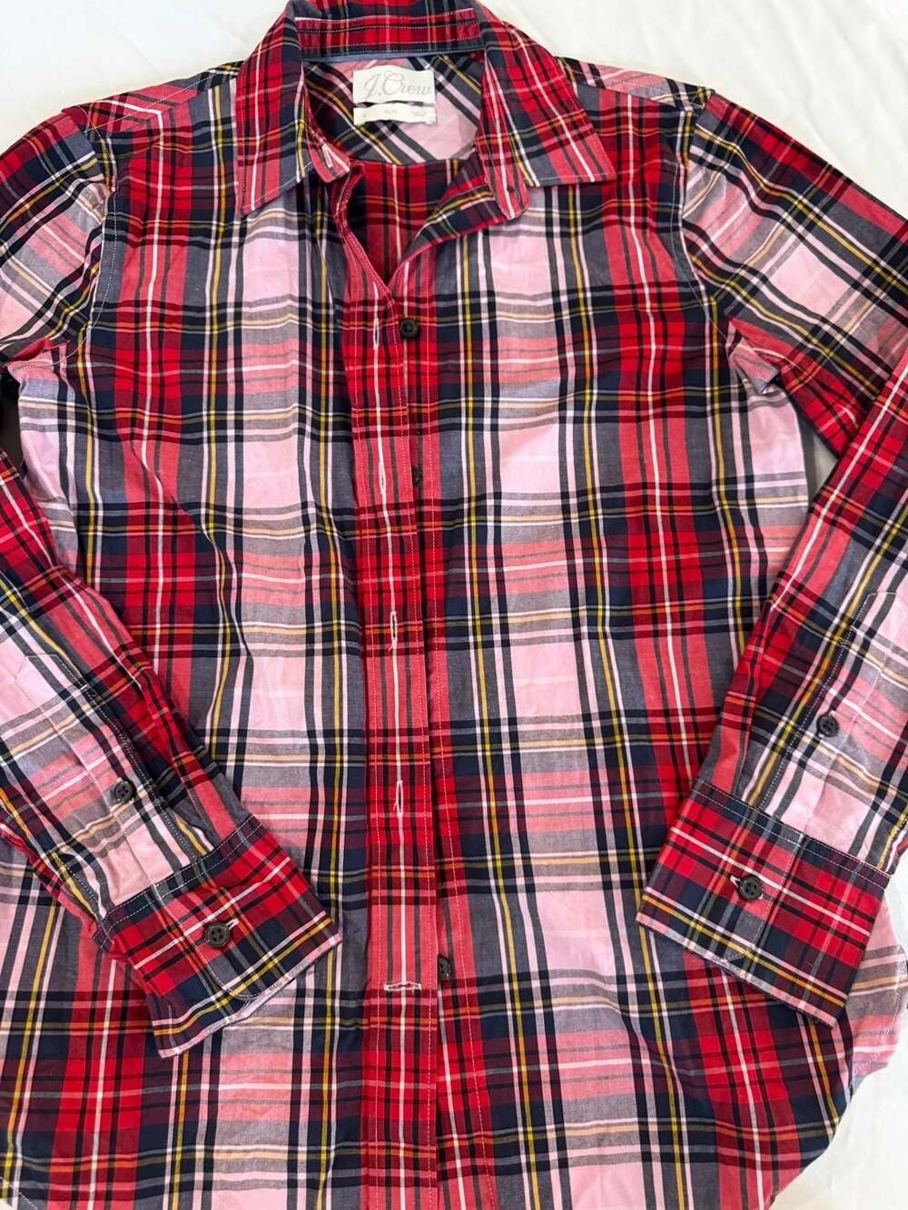 J. Crew Slim-Fit Stretch Cotton Poplin Pink Tartan Plaid Shirt Size 2